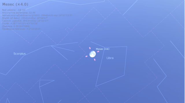 Položaj Meseca u trenutku početka leta