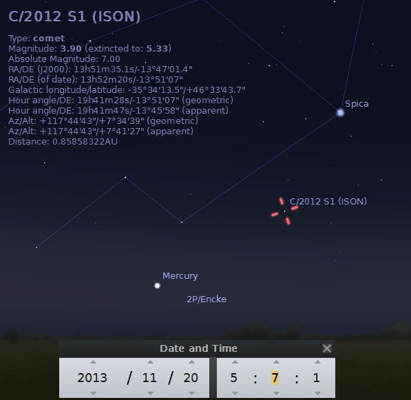 Kometa ISON - foto: Stellarium