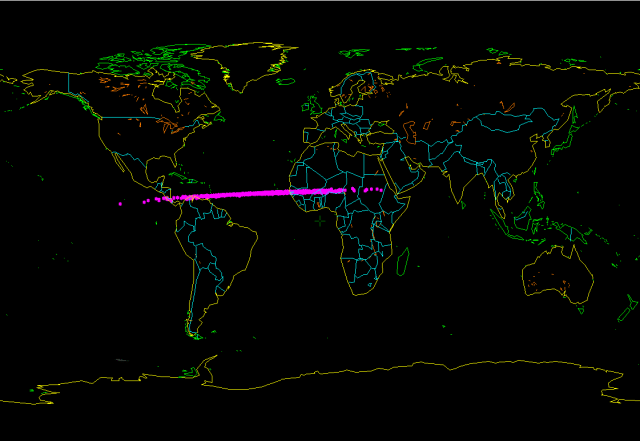 Negde duž ove linije je asteriod 2014 AA uleteo u atmosferu - foto: Bill Gray