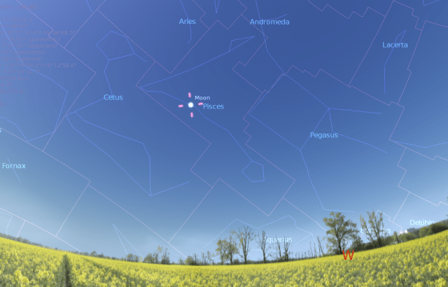 Položaj Meseca u trenutku početka leta - foto: Stellarium