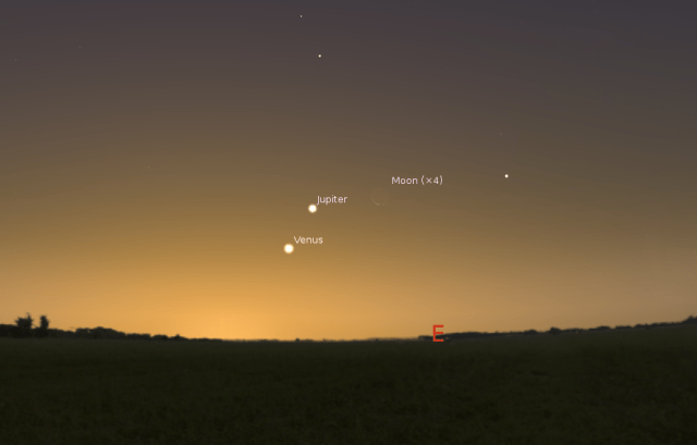 Položaj Jupitera, Venere i Mesca 23. avguusta - foto: Stellarium