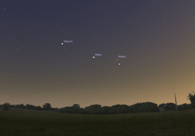 Mars, Saturn i Mesec večeras 2. avgusta - foto: Stellarium