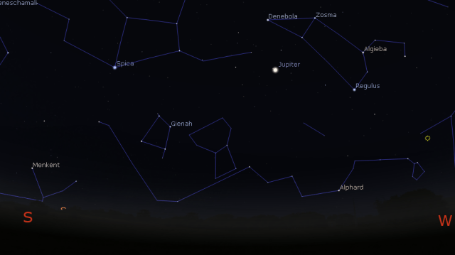 Jupiter u opoziciji 8. marta 2016, godine - foto Stellarium