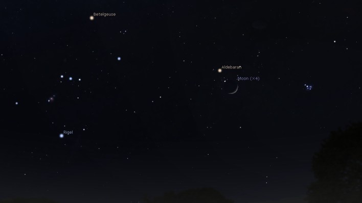 Mesec u Hijadama (10.04.2016) - foto: Stellarium